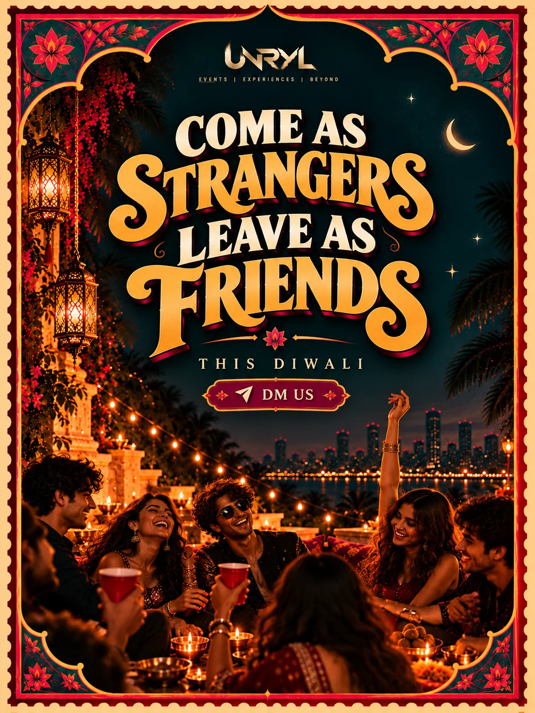 Friends and new faces celebrating together at a Diwali house party